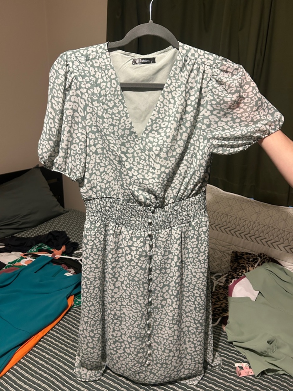 Women’s Sage Green Animal Print Wrap Dress